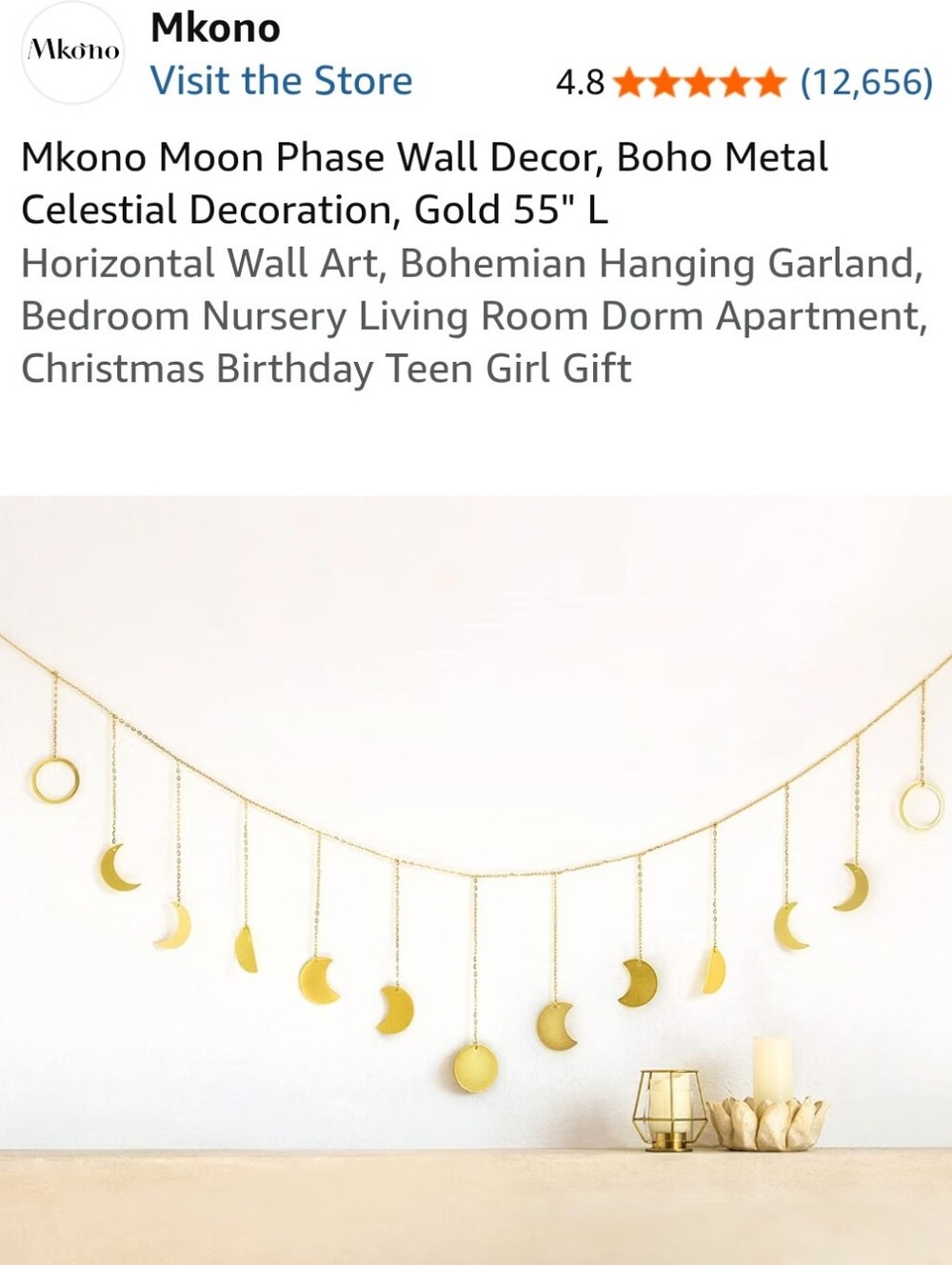 Gold Moon Phase Wall Garland - Boho Celestial Hanging Decor